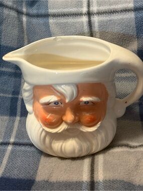 Source Unknown White and Peach Santa Face Creamer Pitcher